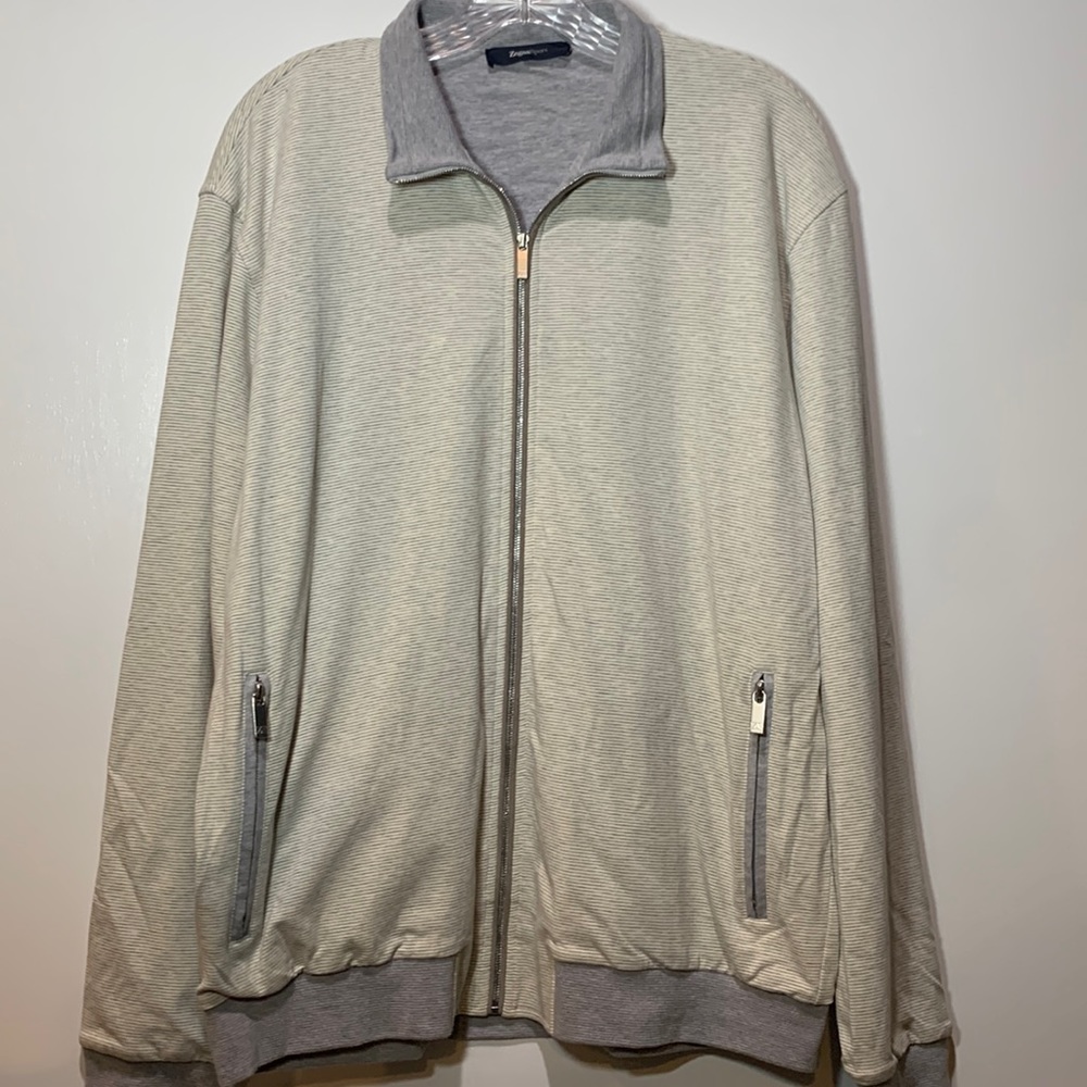 ZegnaSport 100% Cotton Cream w/Gray Stripe Jacket